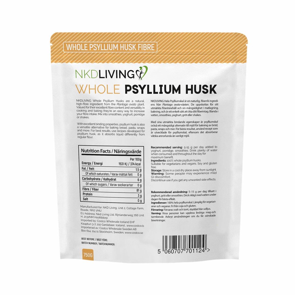 NKD Living Psyllium Husk Whole Back of Pack NKD Living Psyllium Husk Whole Back of Pack