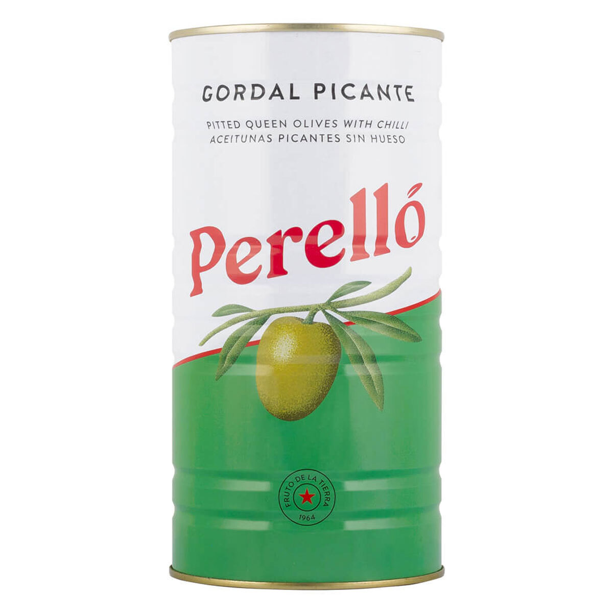 Brindisa Perelló Gordal Pitted Green Olives with Guindilla Chillies, 3 x 600g