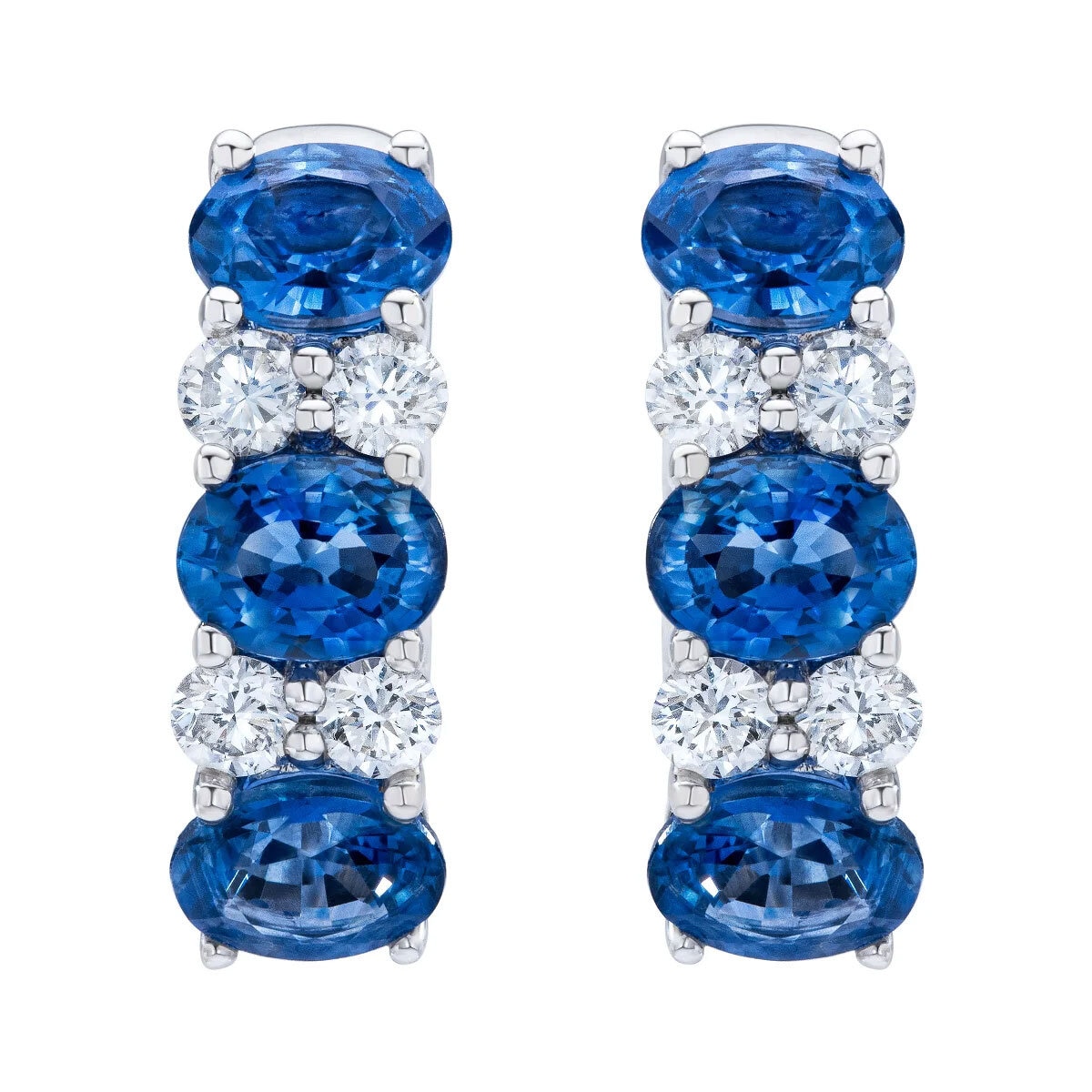 Oval Sapphire & 0.23ctw Diamond Hoop Earrings, 14ct White Gold Oval Sapphire & 0.23ctw Diamond Hoop Earrings, 14ct White Gold