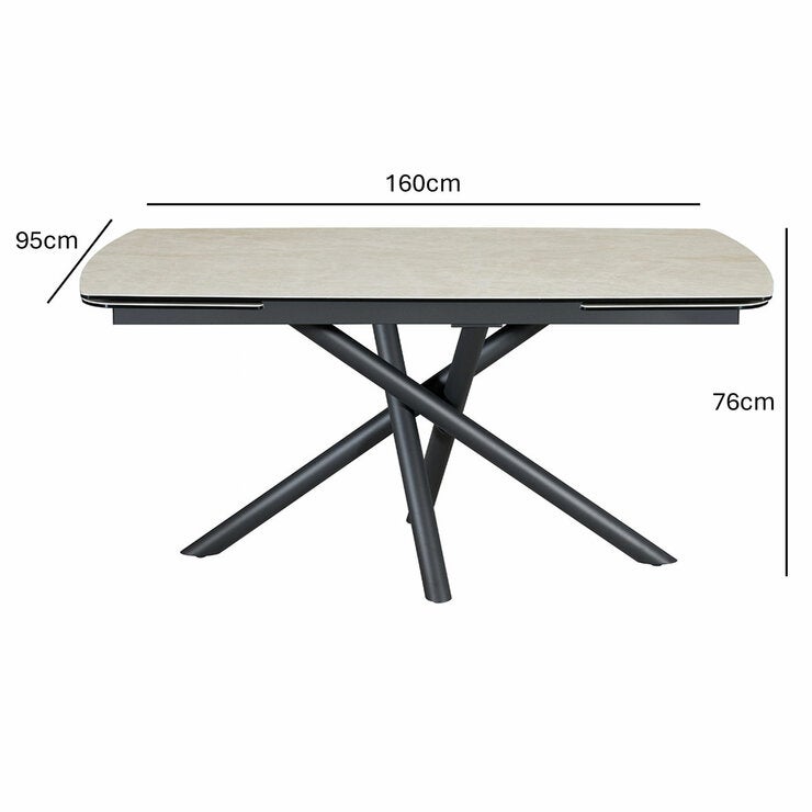 Indus Valley Skylar Large Extending Ceramic Dining Table + 6 Taupe Chairs, Seats 6-8
