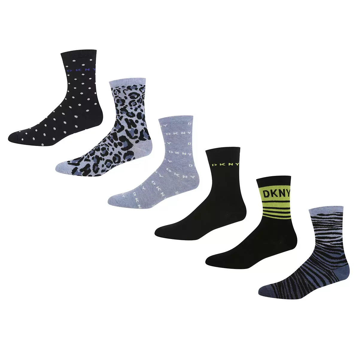 DKNY Women's Patterned Socks, 6 Pack in 3 Designs