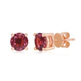 Round Cut Pink Tourmaline Stud Earrings, 14ct Rose Gold