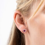 Diamonfire Round Red Zirconia Pave Stud Earrings
