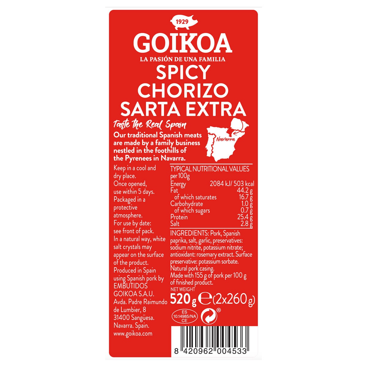 Goikoa Spanish Chorizo, 2 x 260g