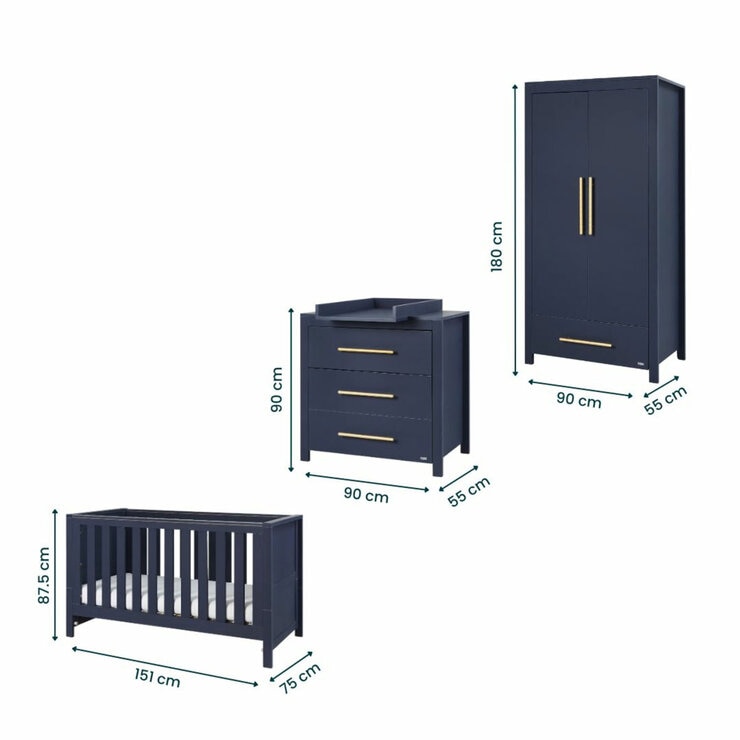 Tutti Bambini Tivoli 4 Piece Nursery Set with Sprung Mattress, Navy Tutti Bambini Tivoli 4 Piece Nursery Set with Sprung Mattress, Navy