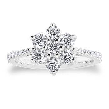 1.00ctw Round Brilliant Cut Diamond Daisy Ring, 18ct White Gold