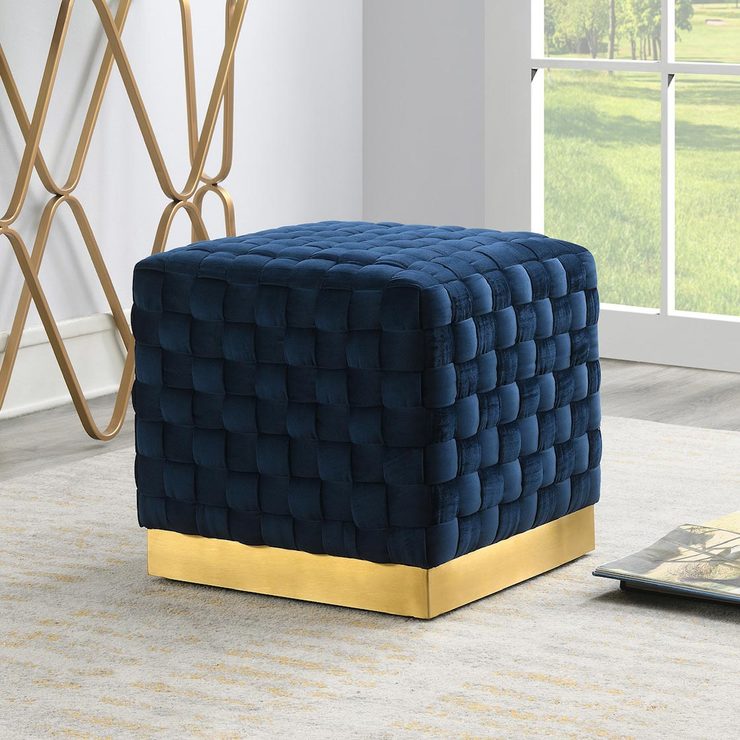 Emerald Home Blue Upholstered Woven Square Ottoman Costco UK
