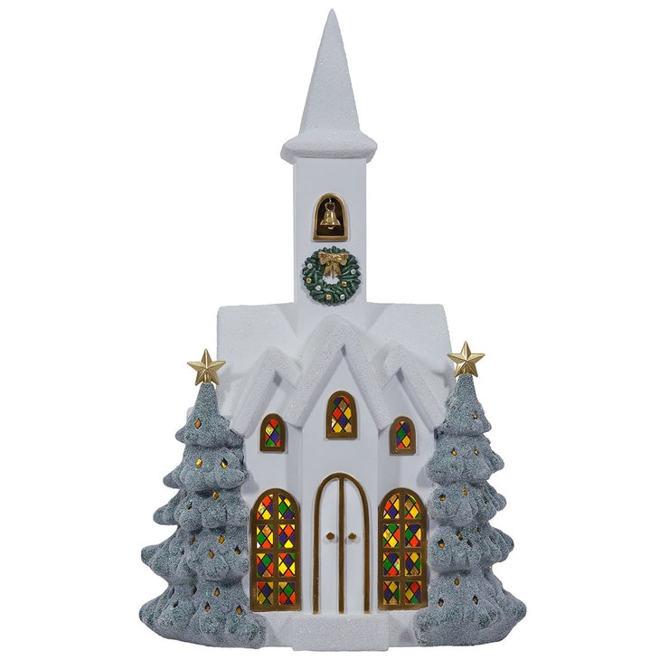 22" (55.8 cm) LED Snowy Church Christmas Decoration