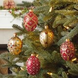 2.7 Inch (5cm) Faberge Egg Style Glass Christmas Ornaments, Set of 5 in Red & Gold