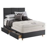 Cut out image of ebony divan and headboard with mattress (not included)