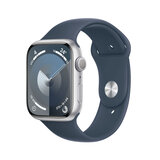 Apple Watch Series 9 GPS, 45mm Silver Aluminium Case with Storm Blue Sport Band M/L, MR9E3QA/A
