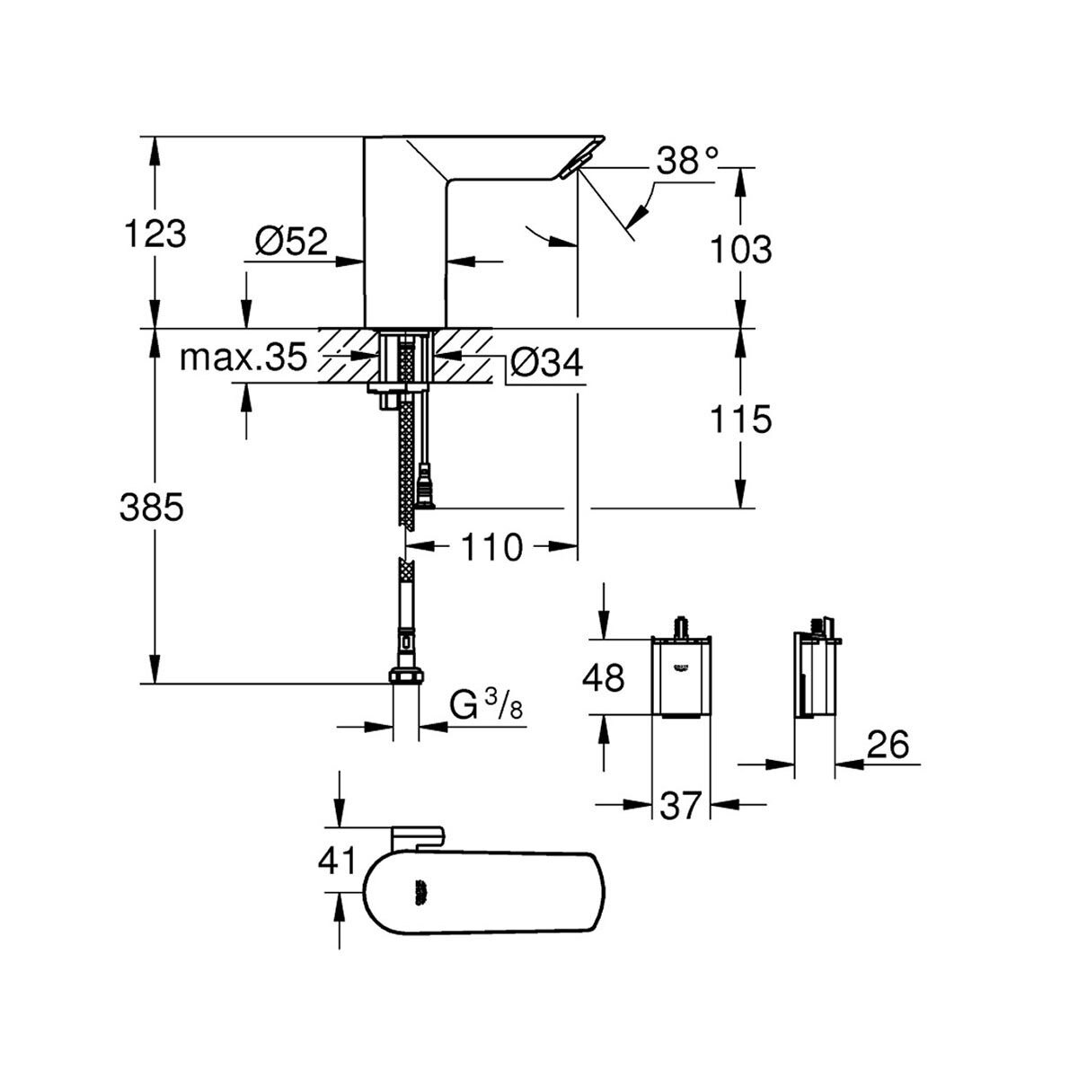GROHE Bau Cosmopolitan InfraRed Motion Sensor Electronic Basin Mixer