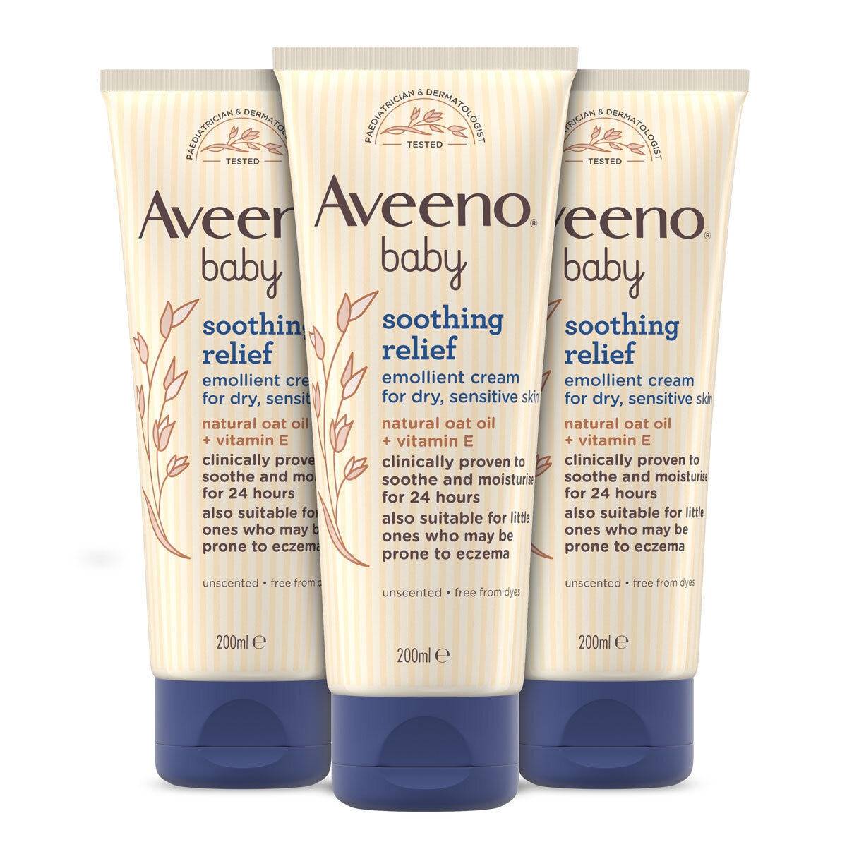 Aveeno Baby Soothing Relief Emollient Cream, 3 x 200ml