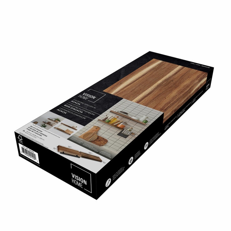 Acacia Floating Wood Shelf, 2 Pack Acacia Floating Wood Shelf, 2 Pack