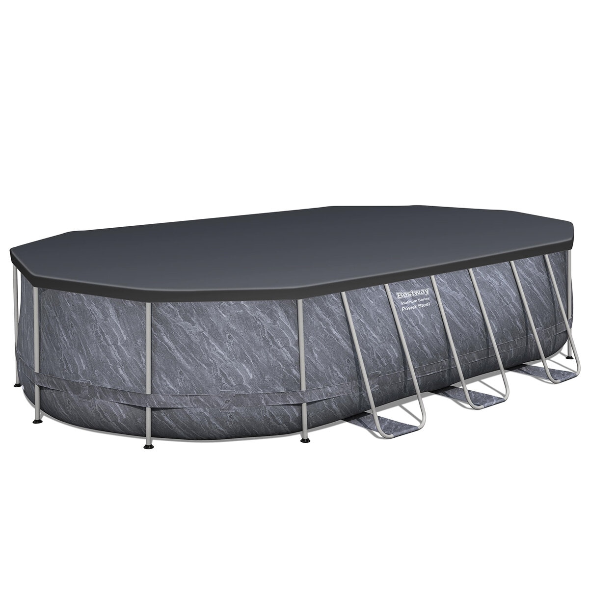 Bestway 20ft x 12ft Platinum Series Power Steel Oval Frame Pool with Sand Filter Pump and Solar Powered Pool Pad