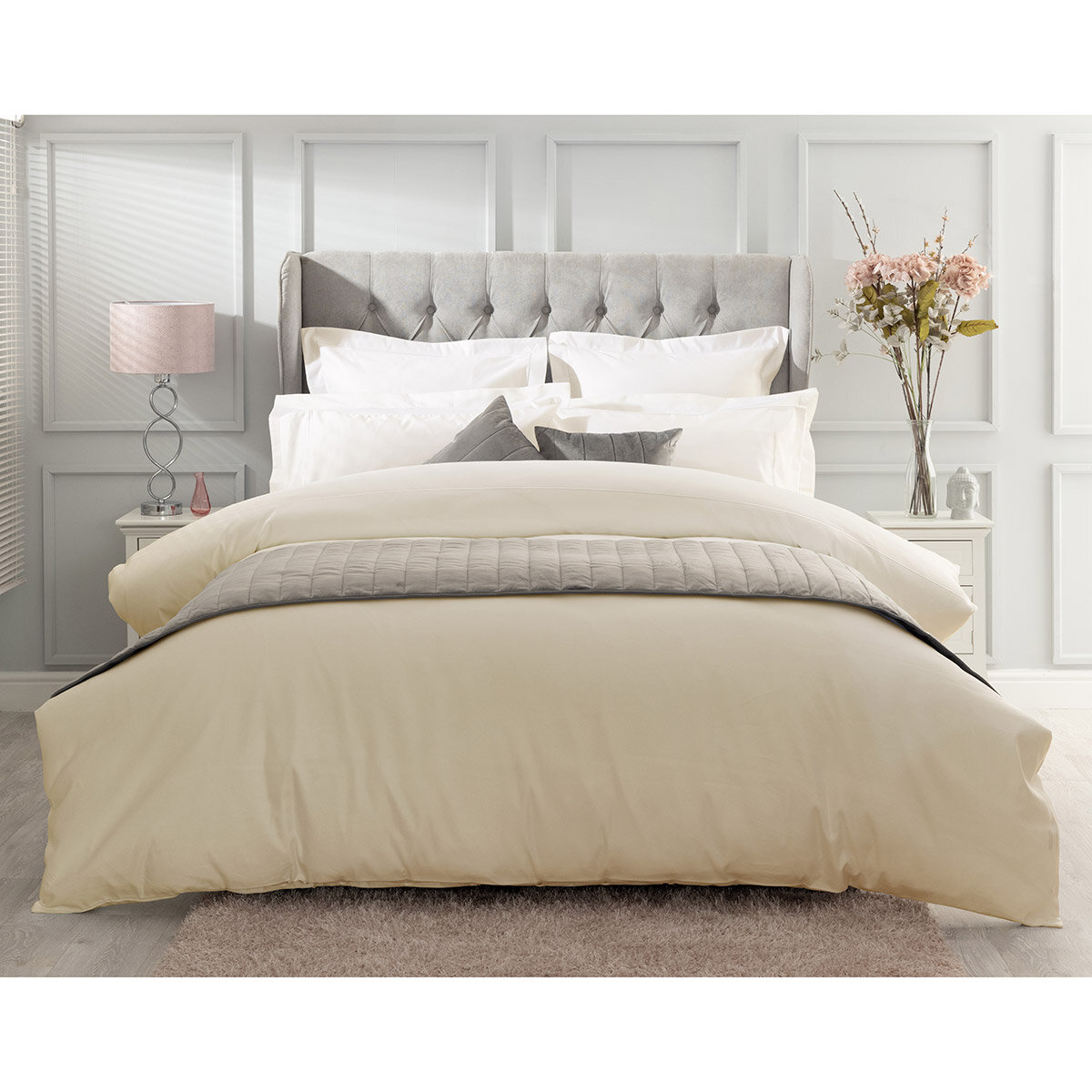Belledorm Pure Egyptian Cotton Sateen 1000 Thread Count Bedding Bundle in 4 sizes, Ivory