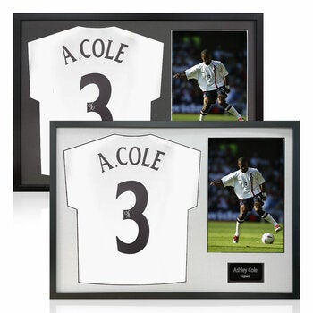 Ashley Cole Signed Framed England Football Shirt including 1 Photo in 2 Options: White or Black