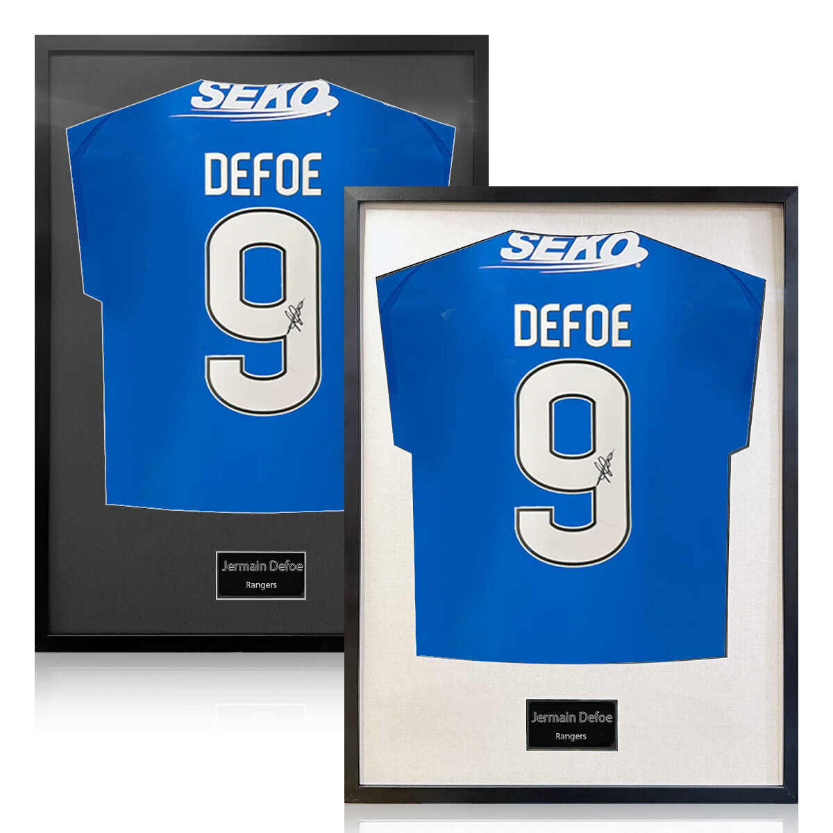 Jermain Defoe Signed Framed Rangers Football Shirt in 2 Options: White or Black Mount