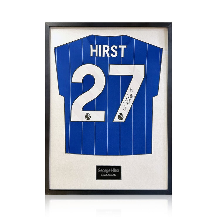 George Hirst Signed Framed Ipswich Town Football Shirt in 2 Options: White or Black Mount