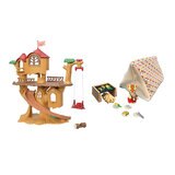 Sylvanian Families Adventure Tree House Gift Set Camping Edition & 3 Family Bundle Sets (3+ Years)