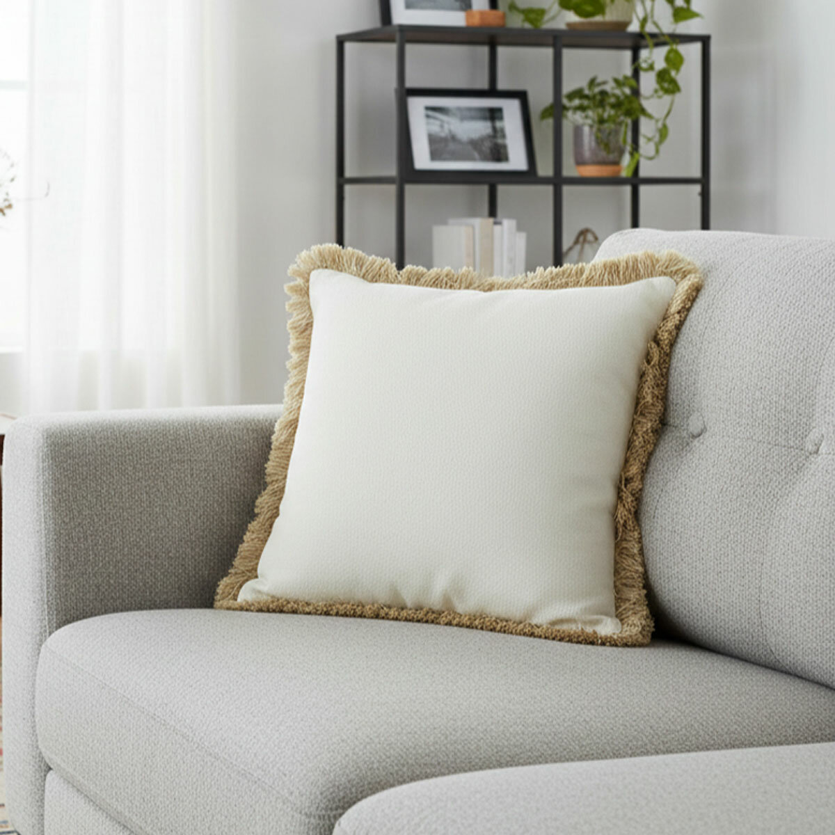 Malini Hugo Natural Fringed Feather Fill Cushion, 56 x 56 cm