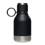 Back of Black and Stainless Steel Bottle