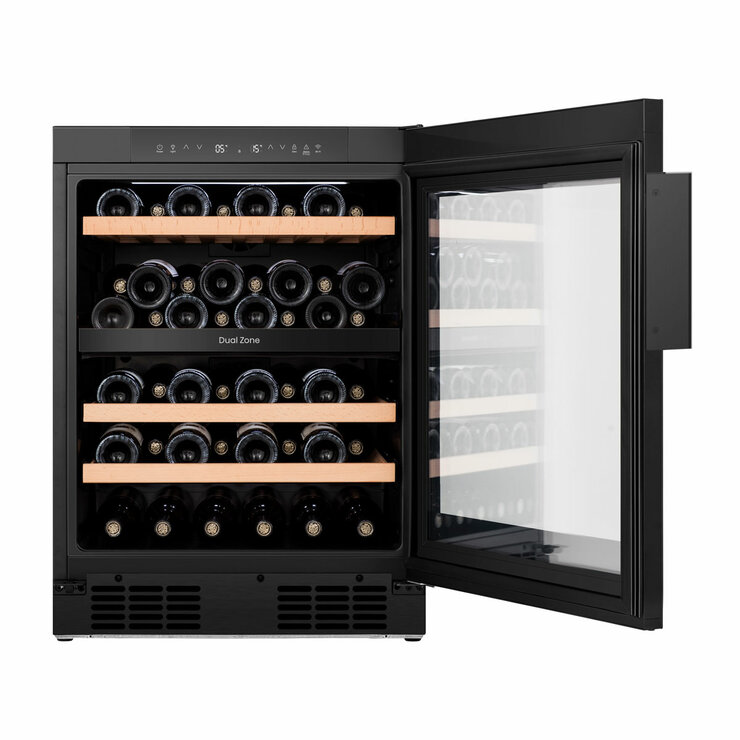 Hisense RW3N122GSLF, 46 Bottle Freestanding, Dual Zone Wine Cooler in Black