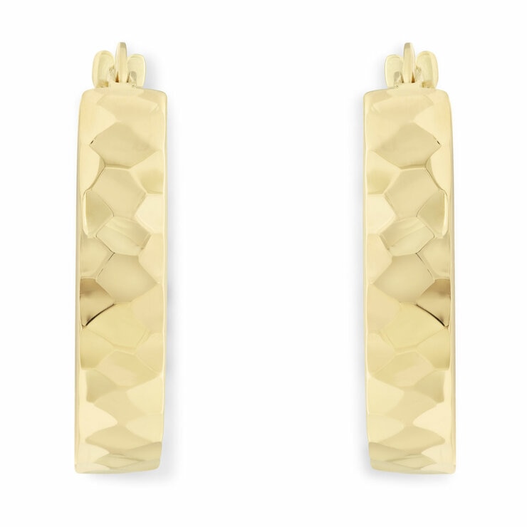 14ct Yellow Gold Hammered Hoop Earrings