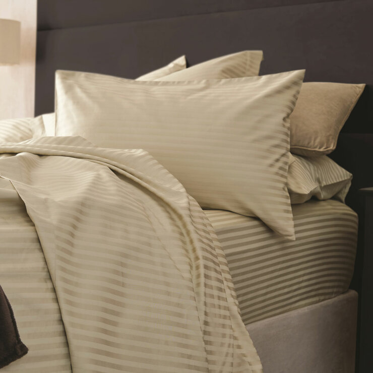 Belledorm 540 Thread Count Satin Stripe Taupe Duvet Cover Set in 3 Sizes