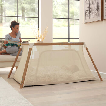 Tutti Bambini CoZee Go Day & Night Travel Cot Bundle, Walnut & Ecru
