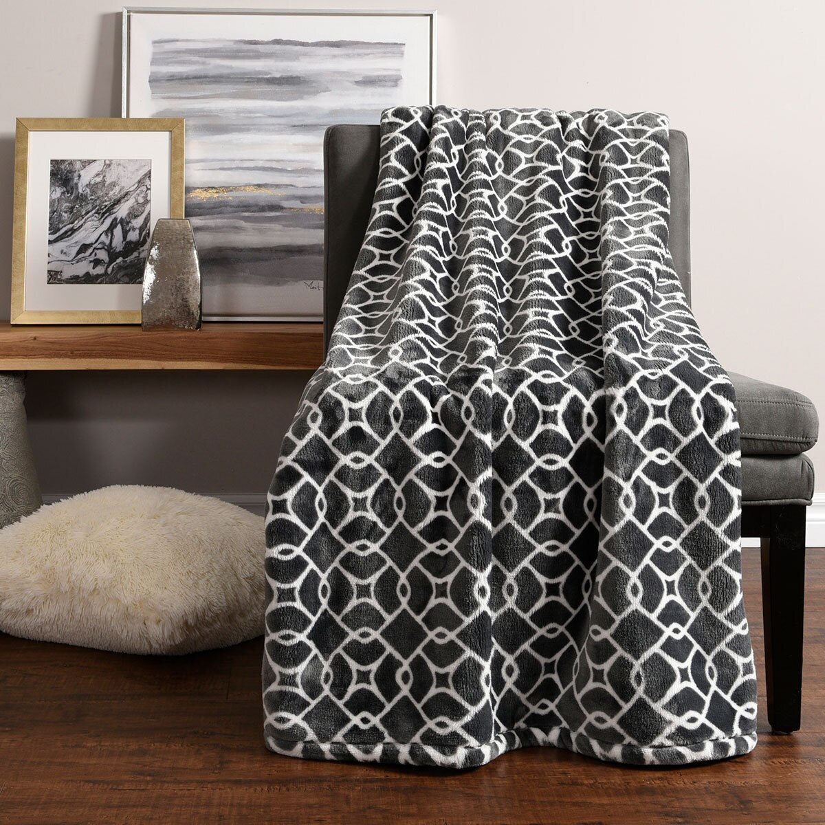Life Comfort Urban Plush Throw in Grey Geometric, 152 x 177 cm Costco UK