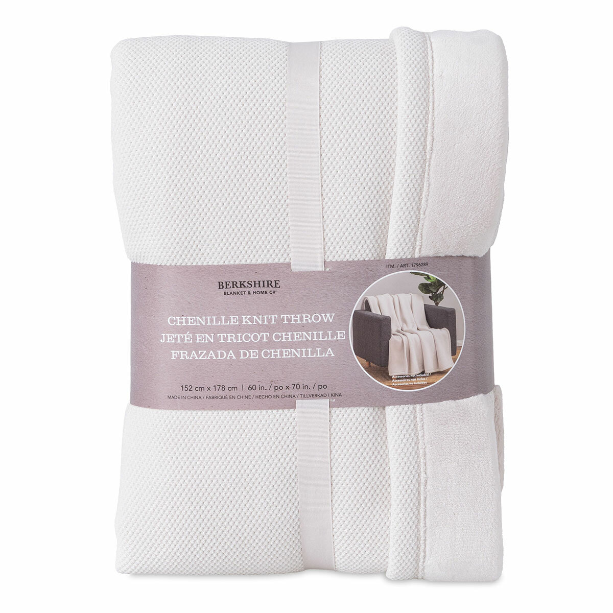 Berkshire Textured Chenille Throw in White, 152 x 178 cm