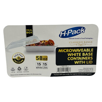 H-Pack Microwaveable Plastic Containers & Lids, 580oz / 1.7L, 15 Pack