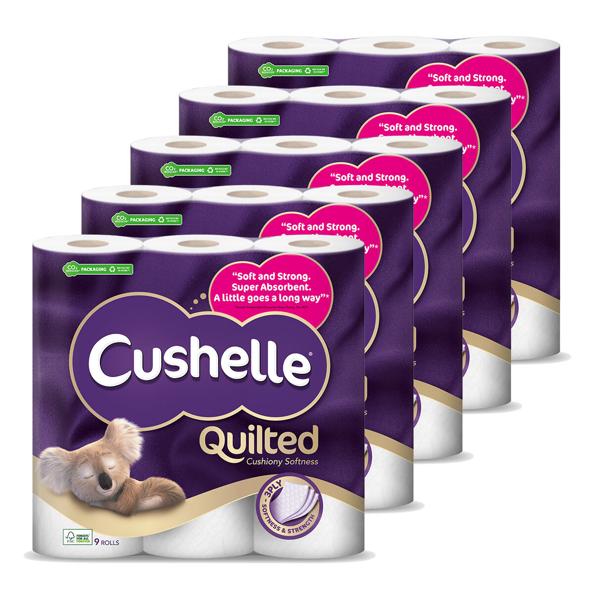 Cushelle Quilted 3-Ply Toilet Tissue, 45 Rolls