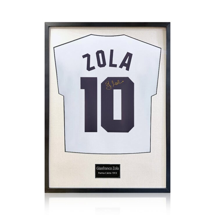 Gianfranco Zola Signed Framed Parma Calcio Football Shirt in 2 Options: White or Black Mount