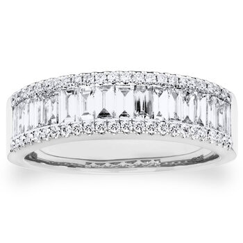 1.00ctw Baguette & Round Brilliant Cut Diamond Ring, 18ct White Gold