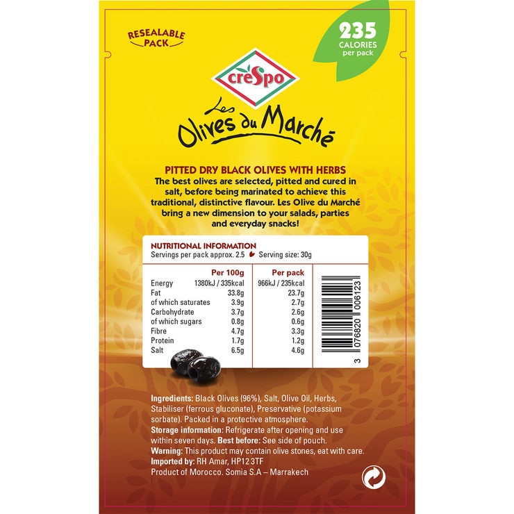 Crespo Pitted Dry Black Olives with Herbs, 24 x 70g Costco UK