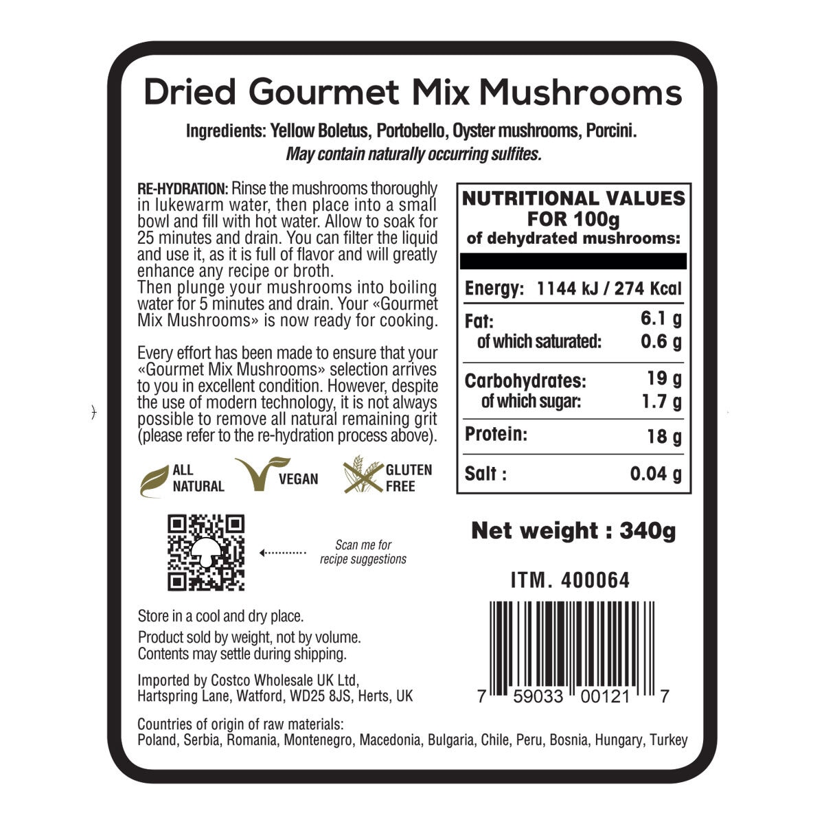 The Wild Mushroom Co Dried Gourmet Mix Mushrooms, 340g