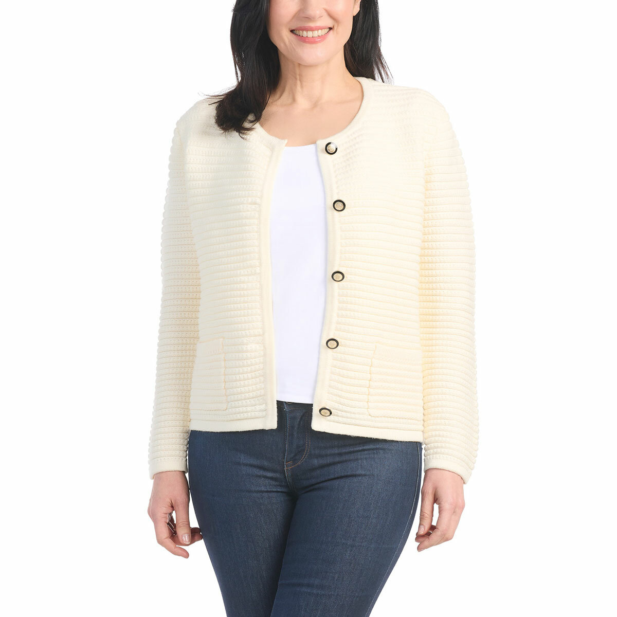Hilary Radley Textured Knit Jacket in Cream