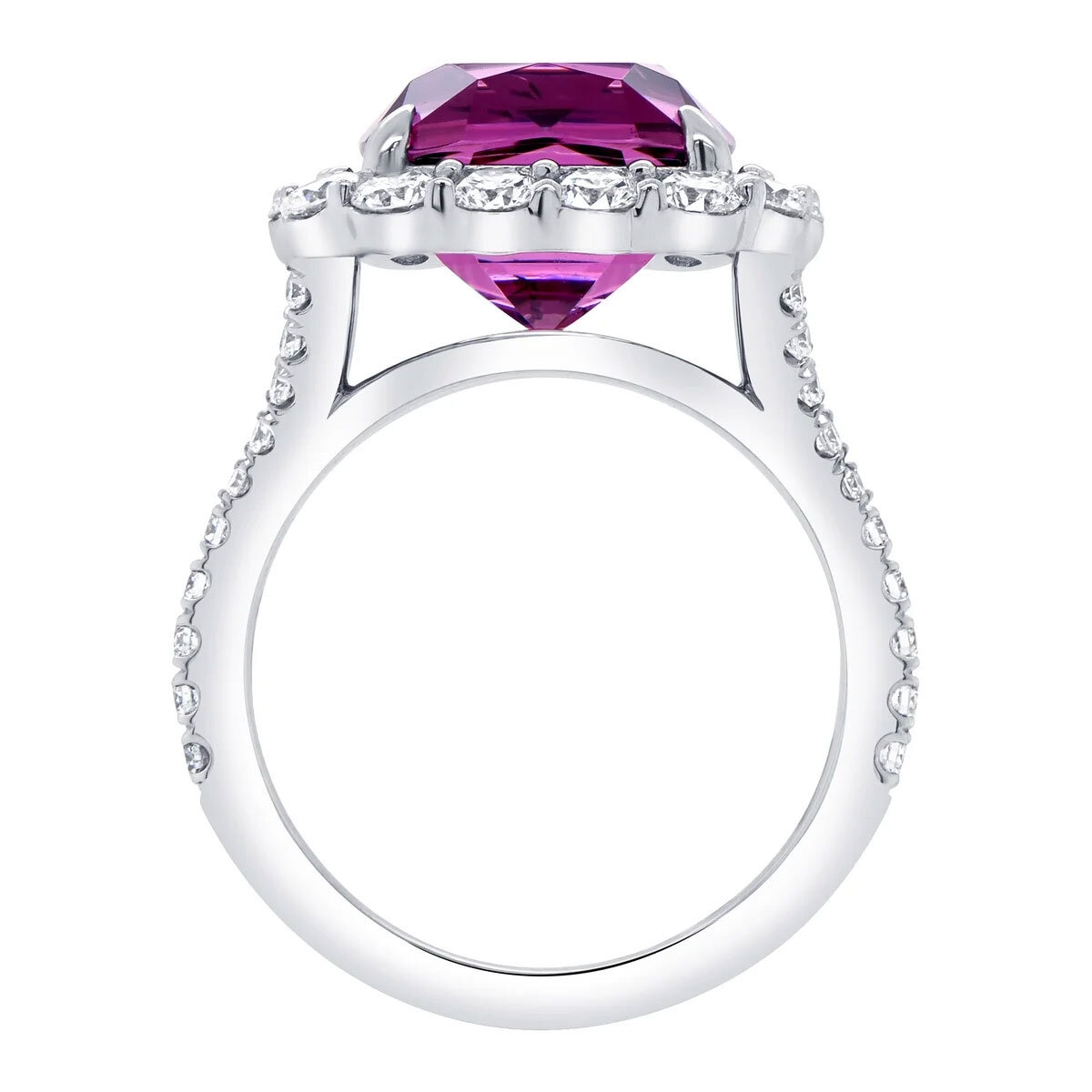 Cushion Cut Spinel & 1.70ctw Diamond Halo Ring, 18ct White Gold