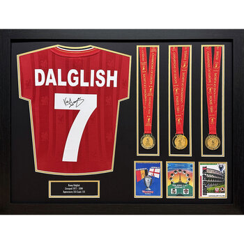 Kenny Dalglish Signed Framed Liverpool Shirt & Triple Medal Display