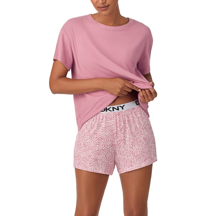 DKNY Ladies Tee & Boxer Pyjama Set in Pink Animal Print