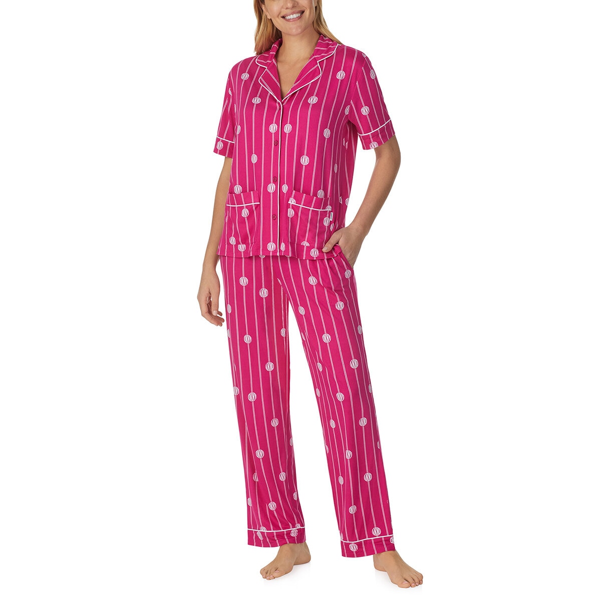 DKNY Notch Collar 3 Piece PJ Set in Pink - Large
