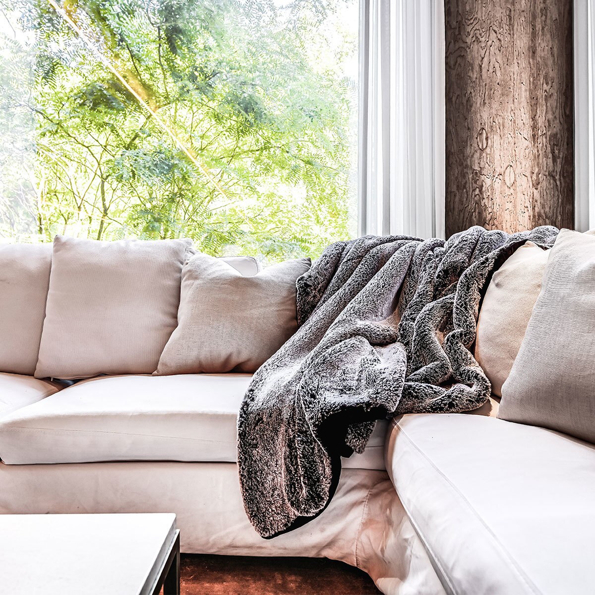 Mon Chateaux Luxe Faux Fur Throw in Slate Grey, 152 x 177 cm Costco UK