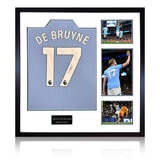 Kevin De Bruyne Signed Framed Manchester City Football Shirt including 3 Photos