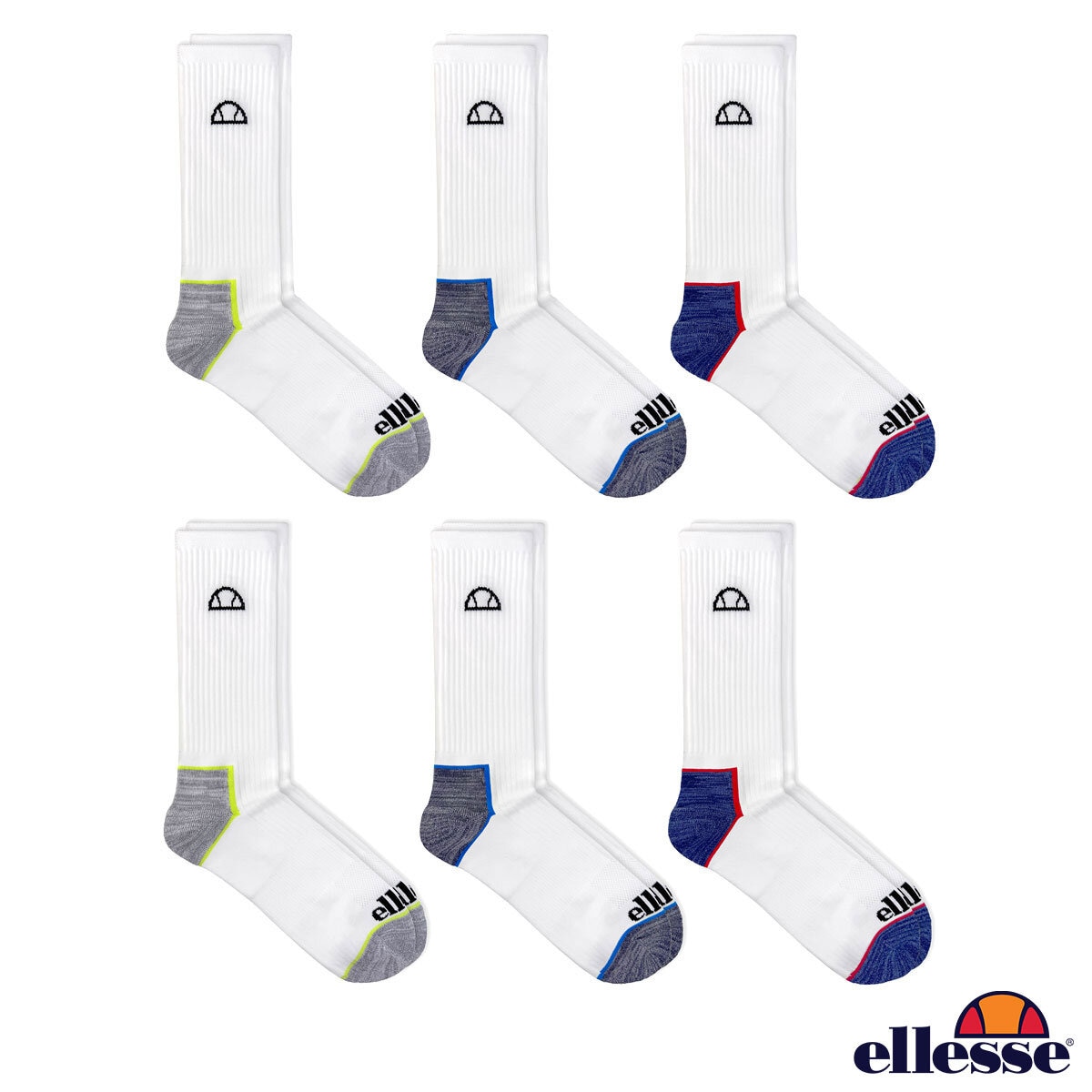 Ellesse Men's Performance Crew Socks 6 Pack in White