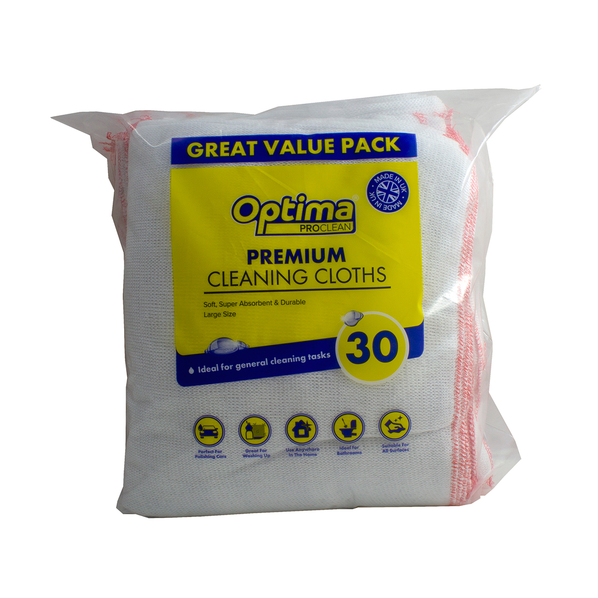 Optima Pro Clean Large White Dishcloths, 30 Pack