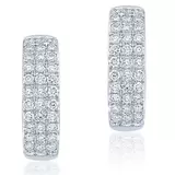 0.70ctw 3 Row Hoop Diamond Earrings, 14k White Gold