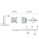 1.00ctw Princess Cut Diamond Stud Earrings, Platinum