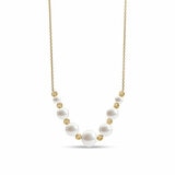 4-8.5mm Cultured Freshwater White Pearl & Gold Bead Graduated Necklace, 14ct Yellow Gold